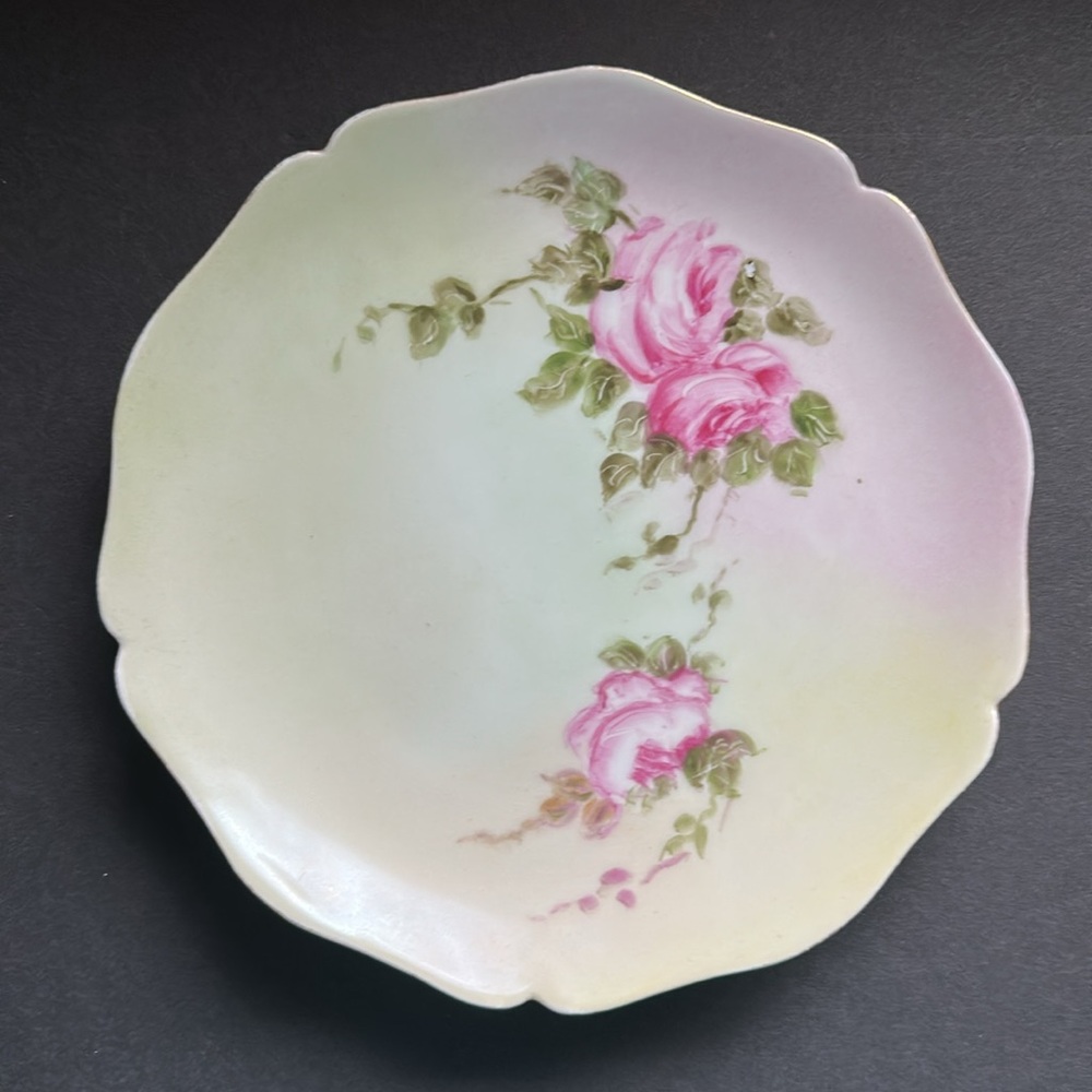 Vintage Limoges 7” Decorative Plate Vanity Tray Pink Roses Pastel Background